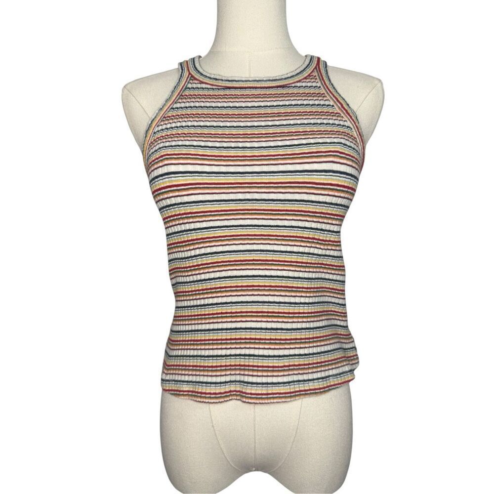 ZARA Trafaluc‎ Women’s Small Striped Tank Top Ribbed Rainbow High Neck